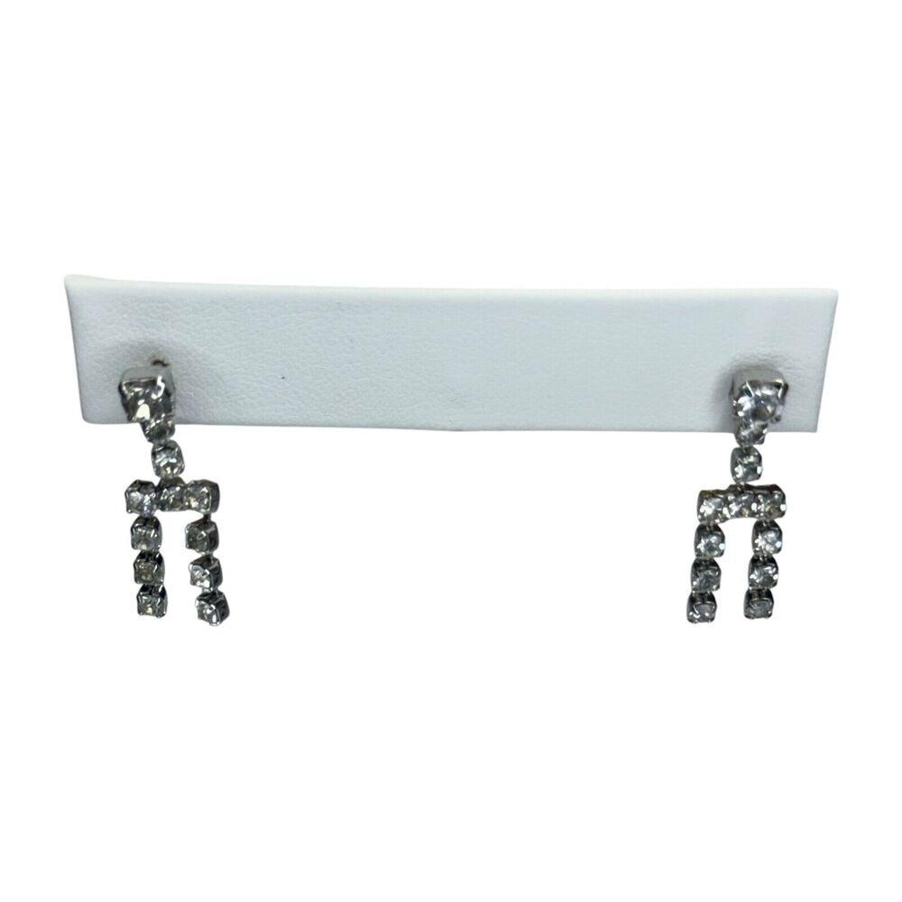 Vintage Silver-Tone Clear Rhinestones Prong Stud Earrings Women Fashion Jewelry - Picture 1 of 6
